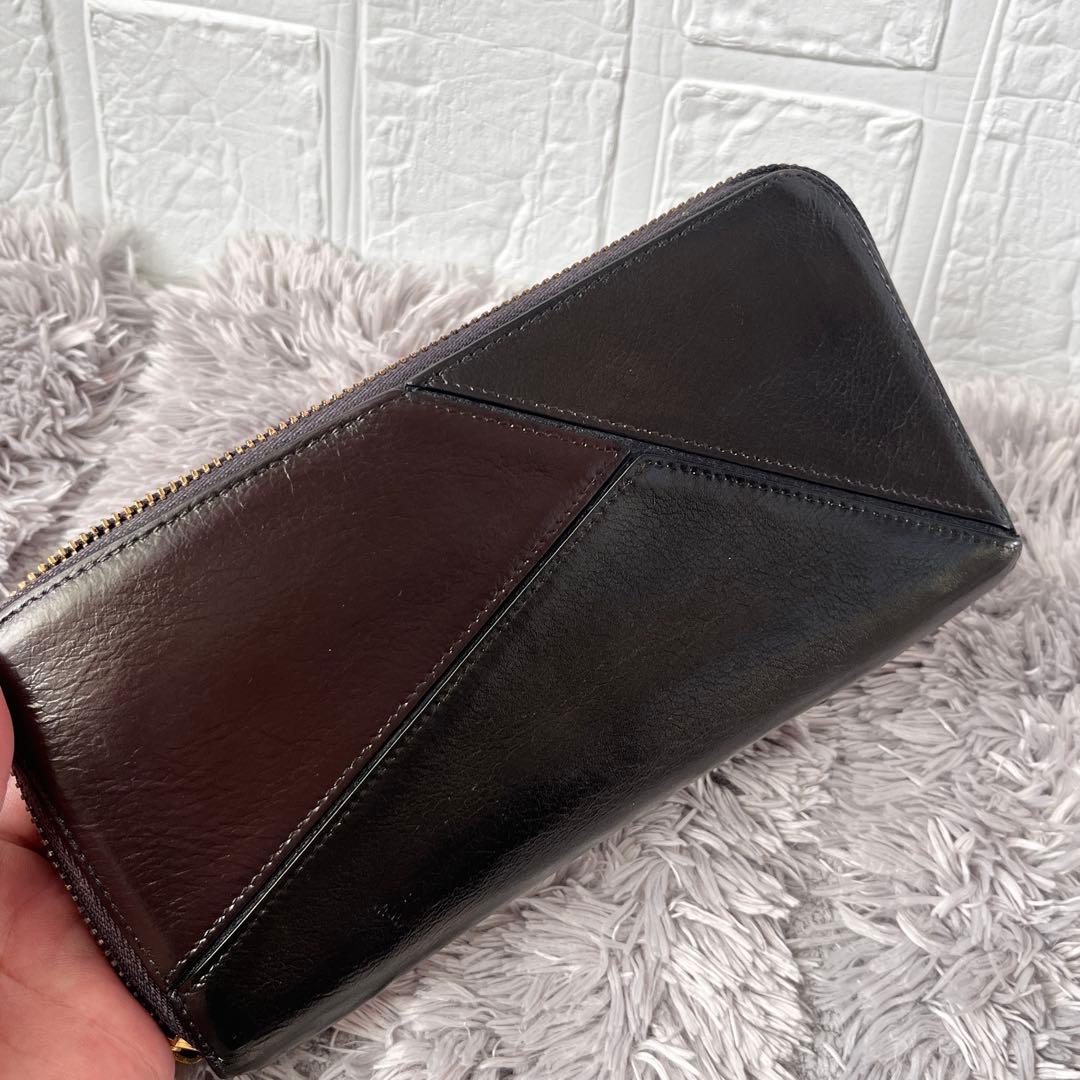 ロエベ　パズル　長財布　ラウンドファスナー　レザー　ブラック　メンズ