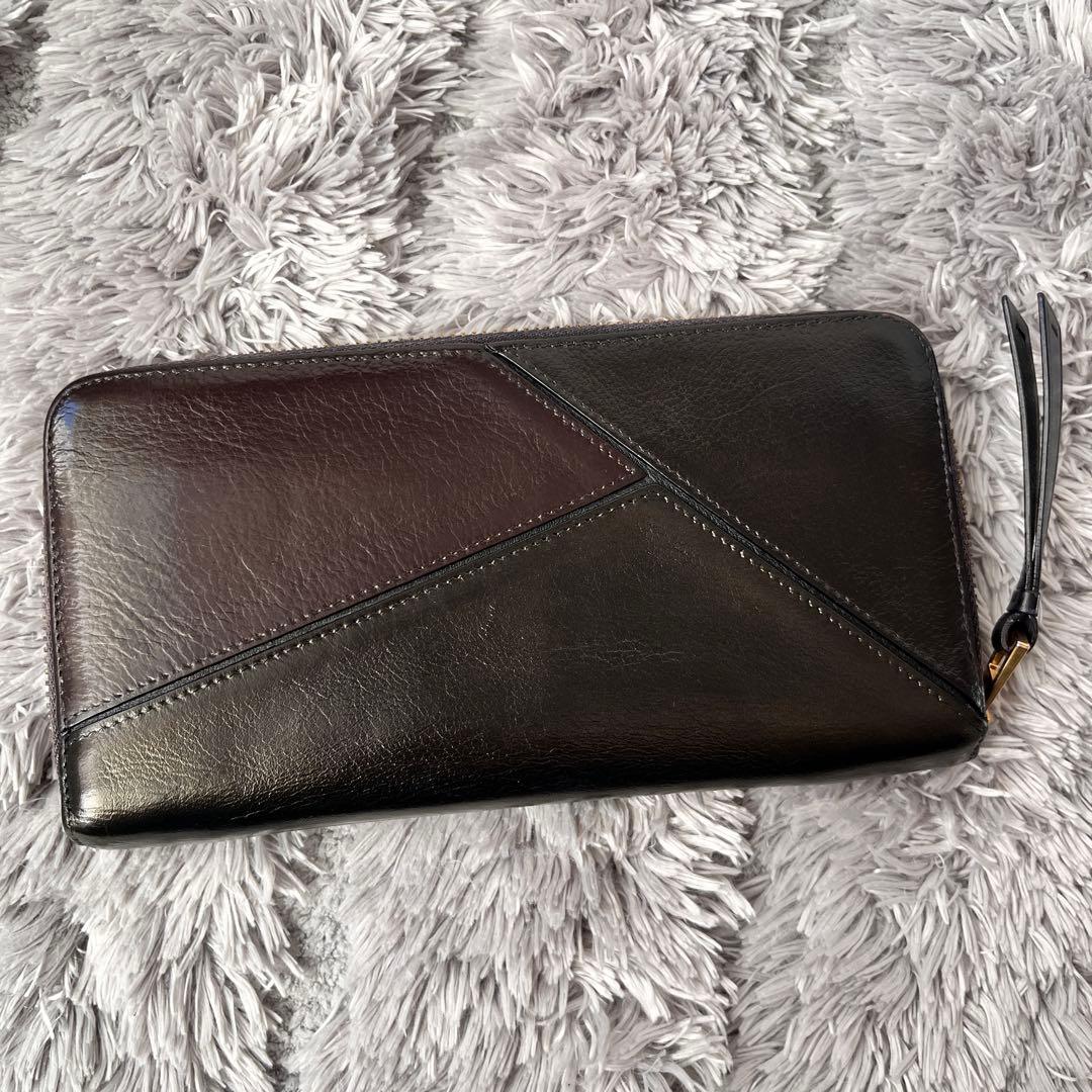 ロエベ　パズル　長財布　ラウンドファスナー　レザー　ブラック　メンズ