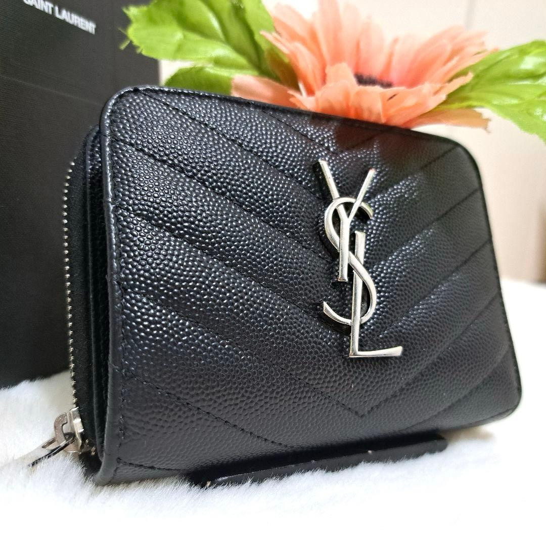 ✨極美品✨サンローラン　二つ折り　キャビアスキン　カサンドラ　ブラック　レザー