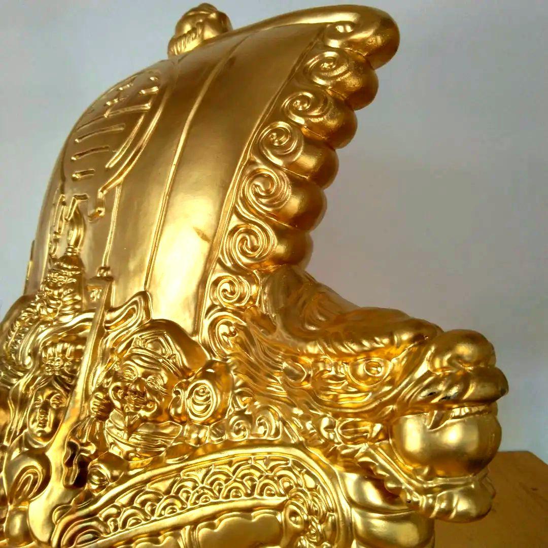 特大 金色宝船 金七福神 千両箱 開運 高43cm オブジェ 風水 陶器製