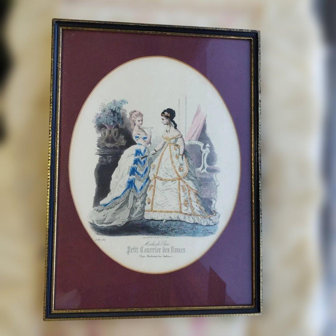 フランスアンティーク ファッションプレート 額入り