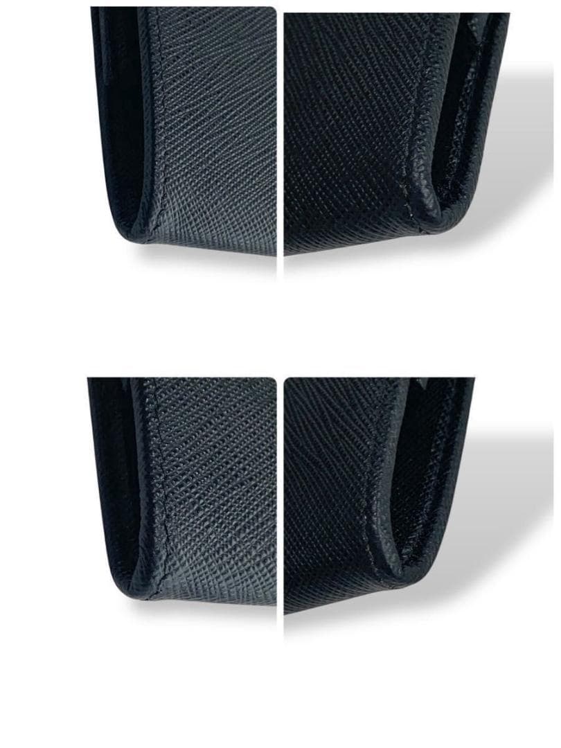 極美品 現行 プラダ ケース 三角ロゴ レザー サフィアーノ ブラック