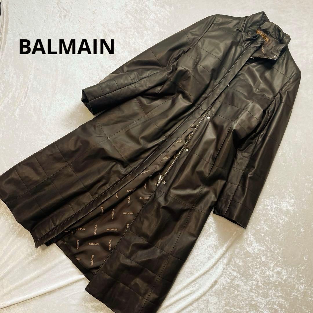 相談中ラムレザースタンドカラーロングコート Lサイズ ブラウン