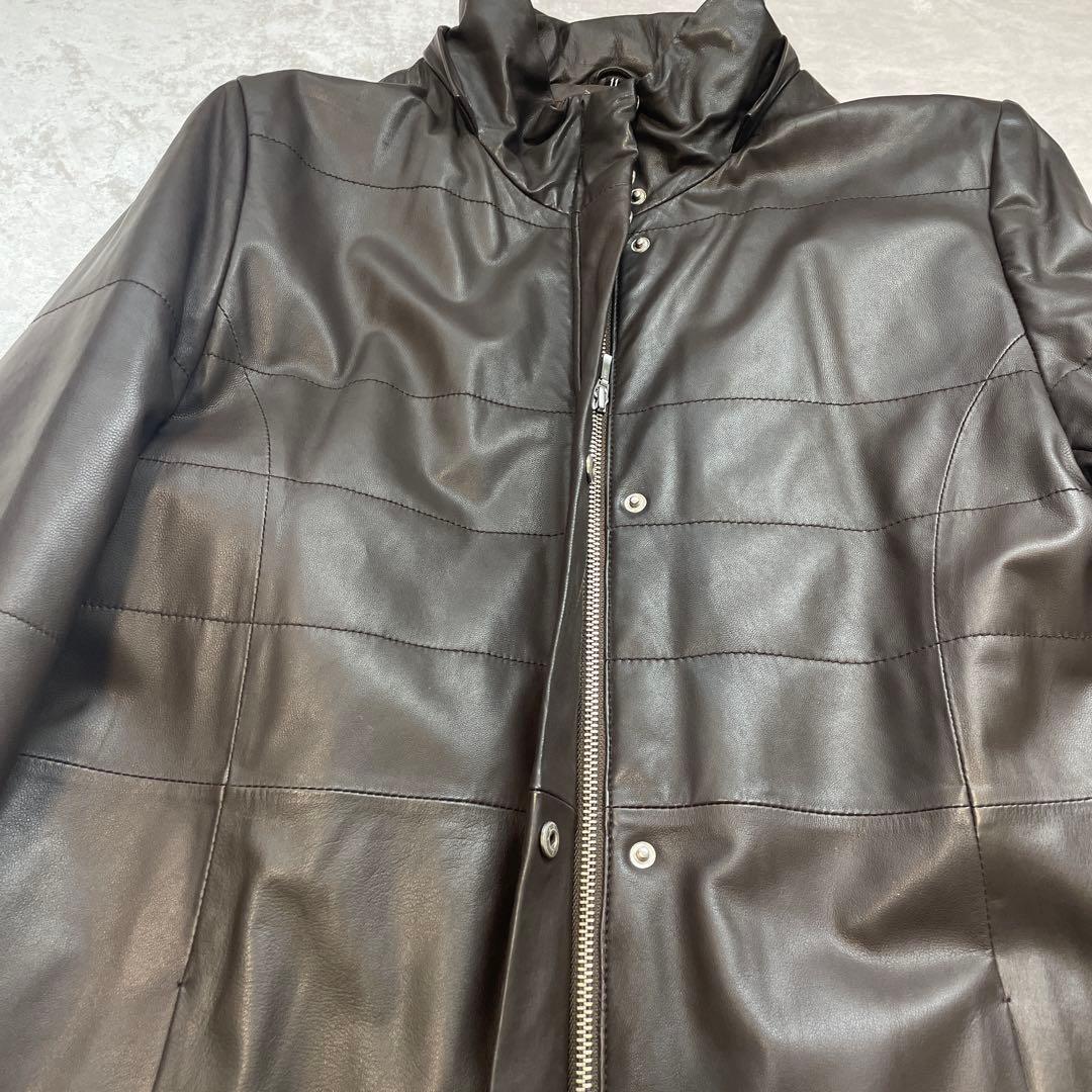 相談中ラムレザースタンドカラーロングコート Lサイズ ブラウン