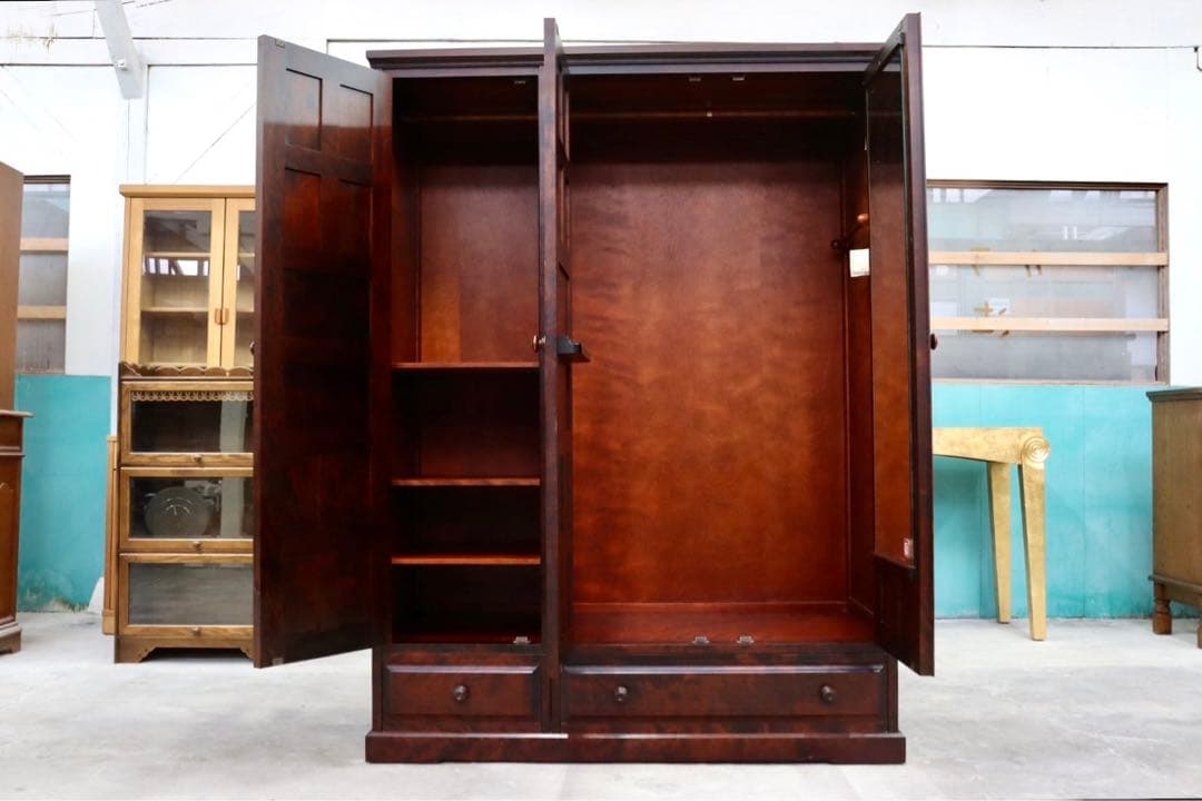 GMHH291○北海道民芸家具 ワードローブ クローゼット 洋服箪笥 飾り棚 樺