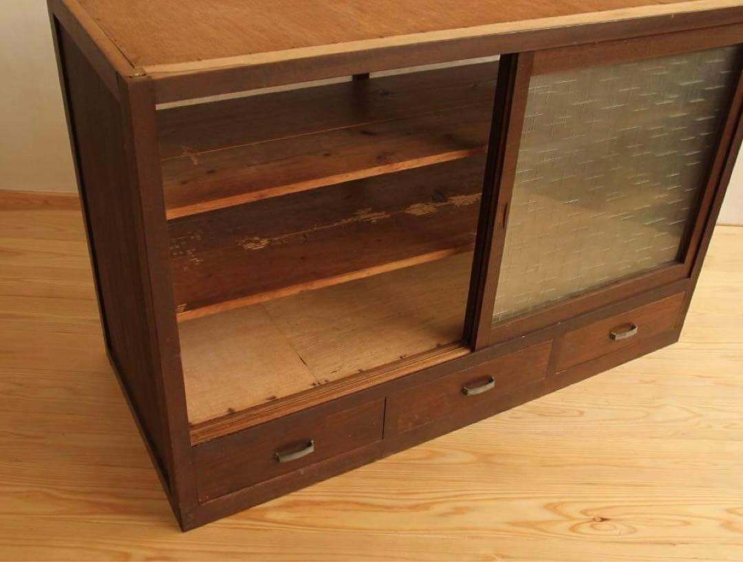 棚　両面引き戸　木製　アンティーク　古道具　古家具