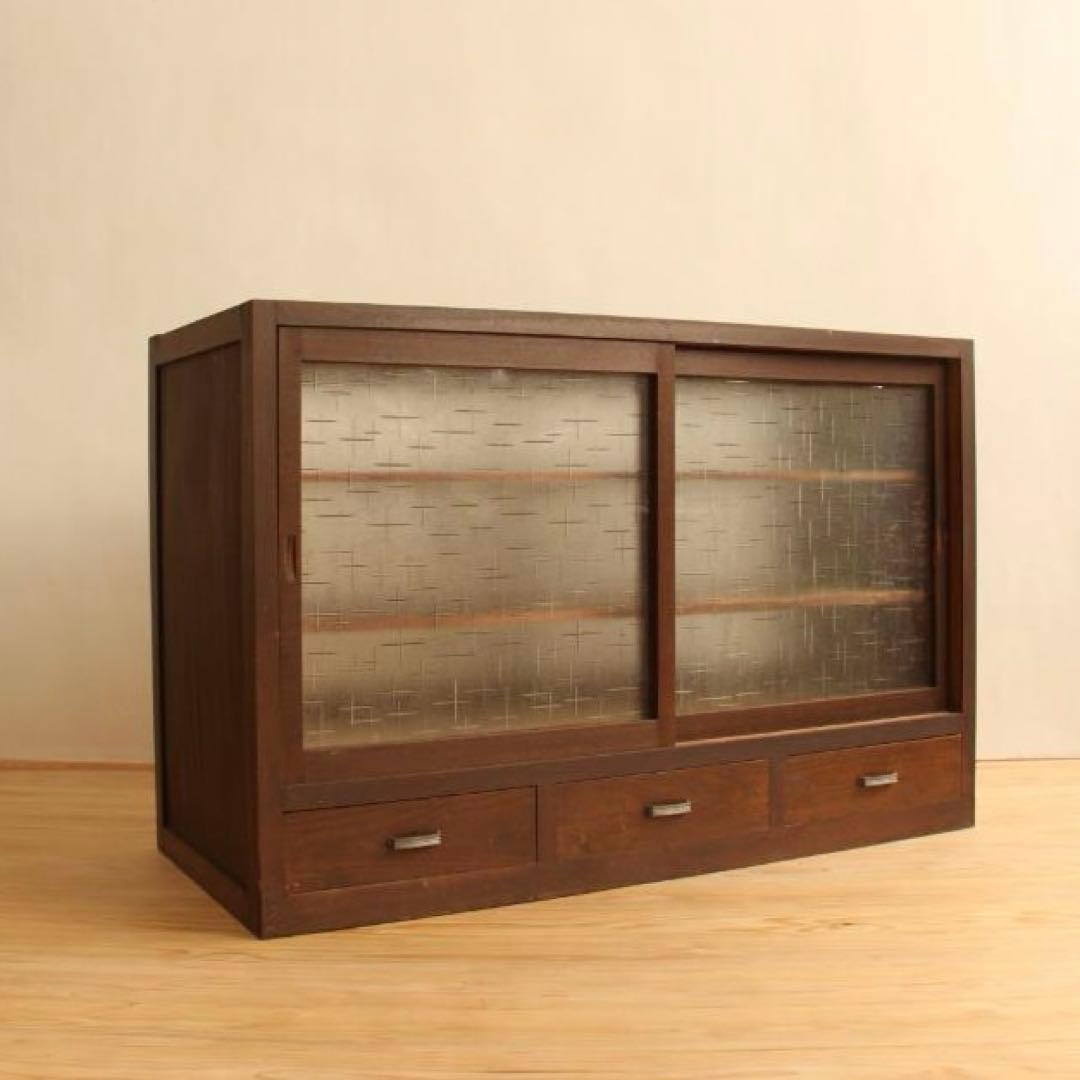 棚　両面引き戸　木製　アンティーク　古道具　古家具