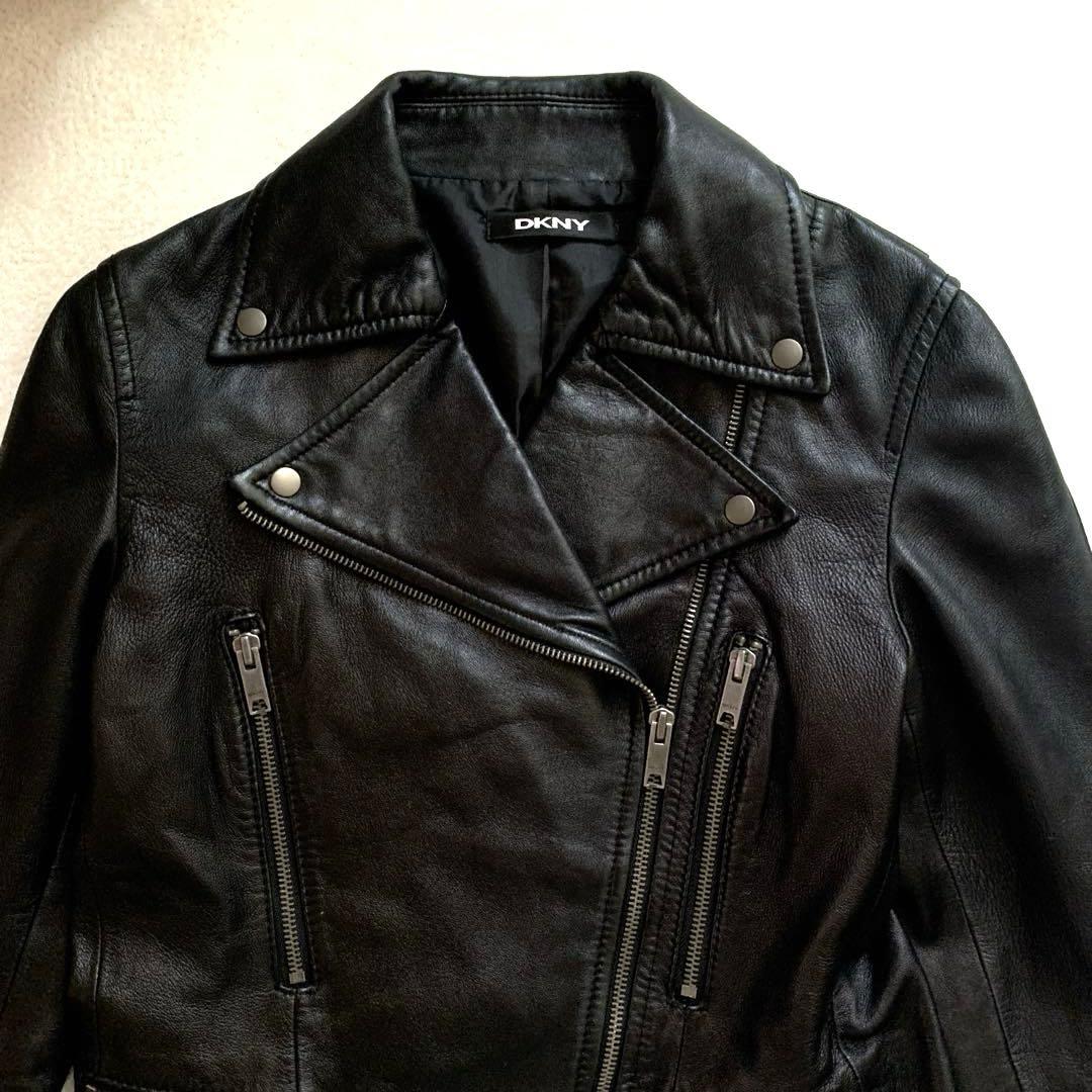 DKNY ダナキャラン　レザーライダースジャケット　 M ブラック　羊革