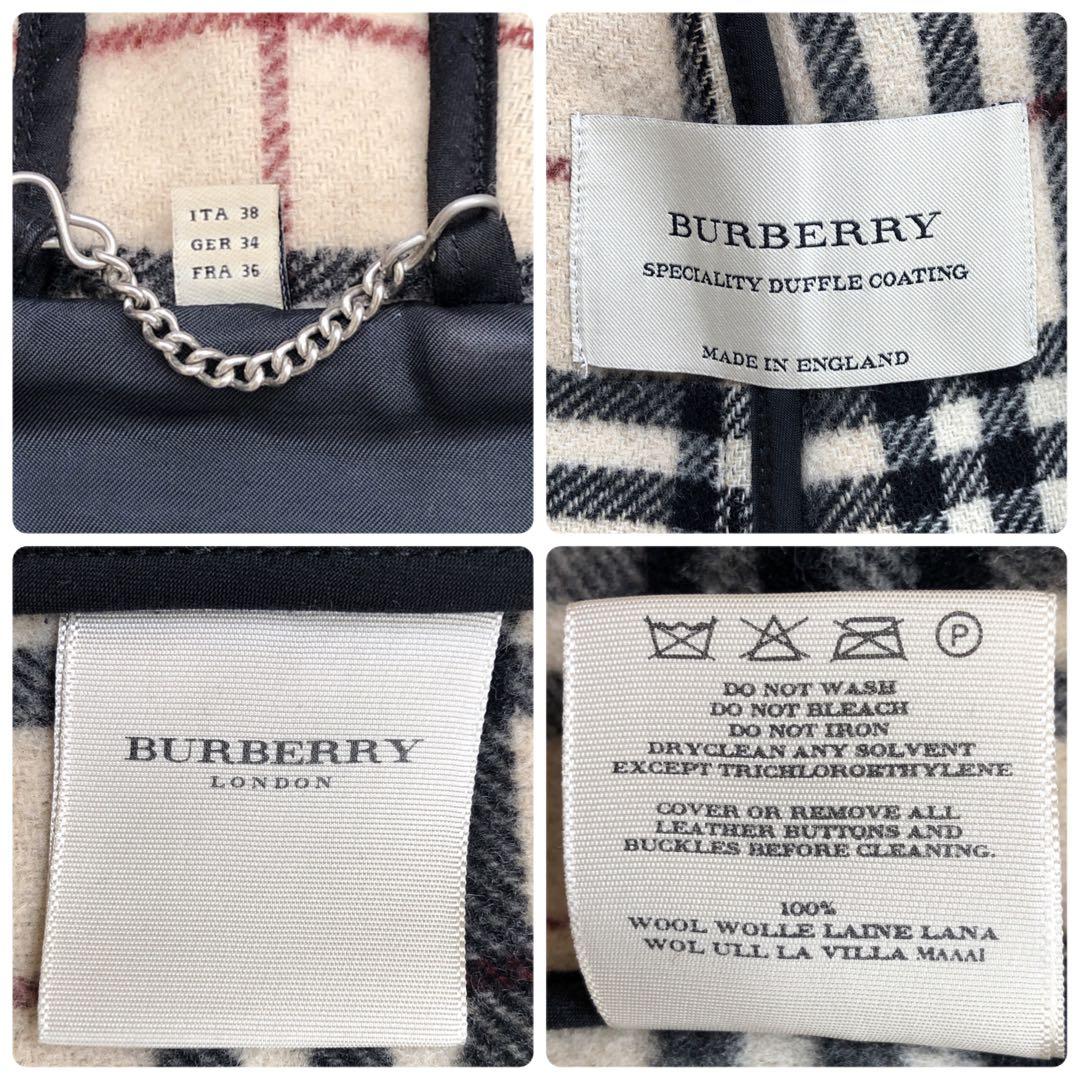 王道✨バーバリー　ダッフルコート　ノバチェック　ロゴ刻印　英国製　フード