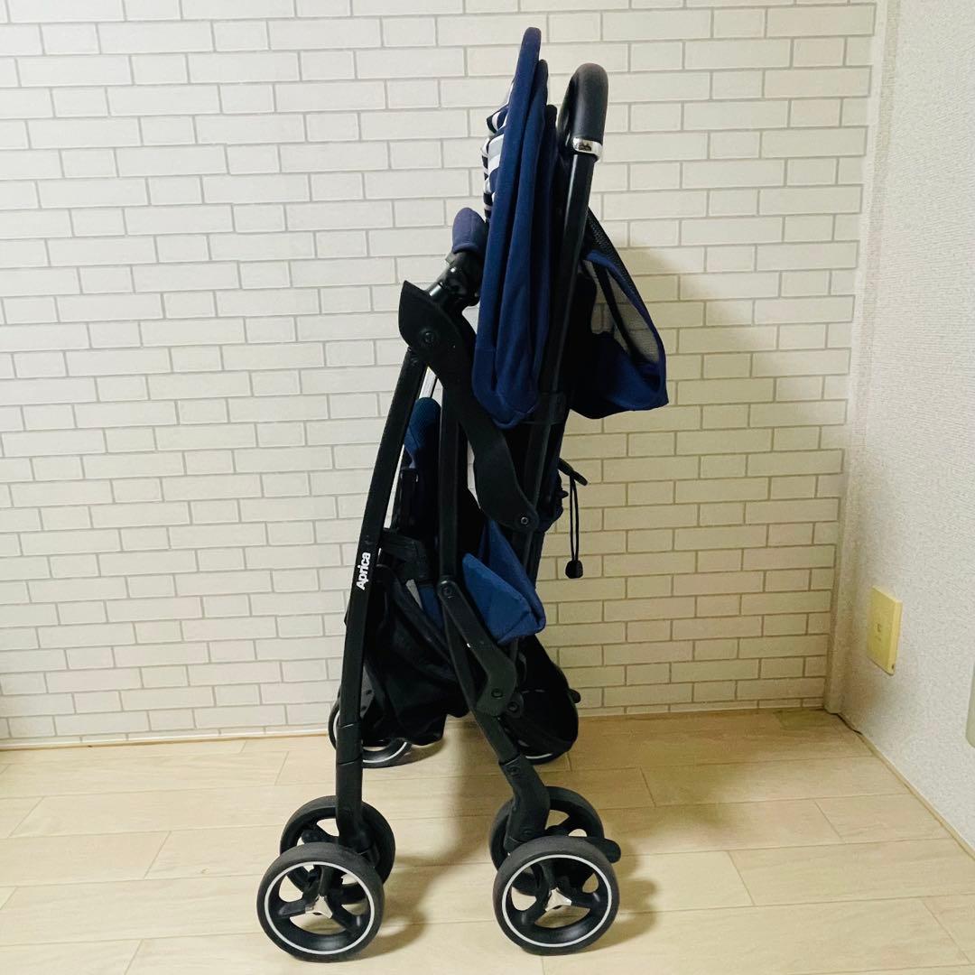 【美品】Aprica ベビーカー クルリー ネイビー レザーハンドル