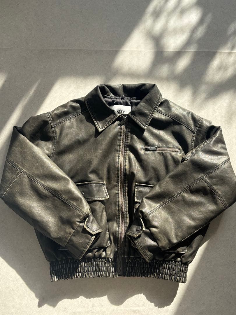 24AW SLY ヴィンテージ フェイクレザー ショート ブルゾン