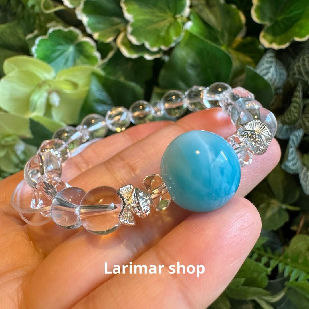 希少　宝石品質　ラリマー　ブルートパーズブレスレット