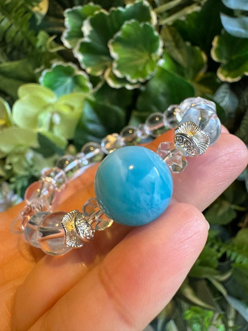 希少　宝石品質　ラリマー　ブルートパーズブレスレット