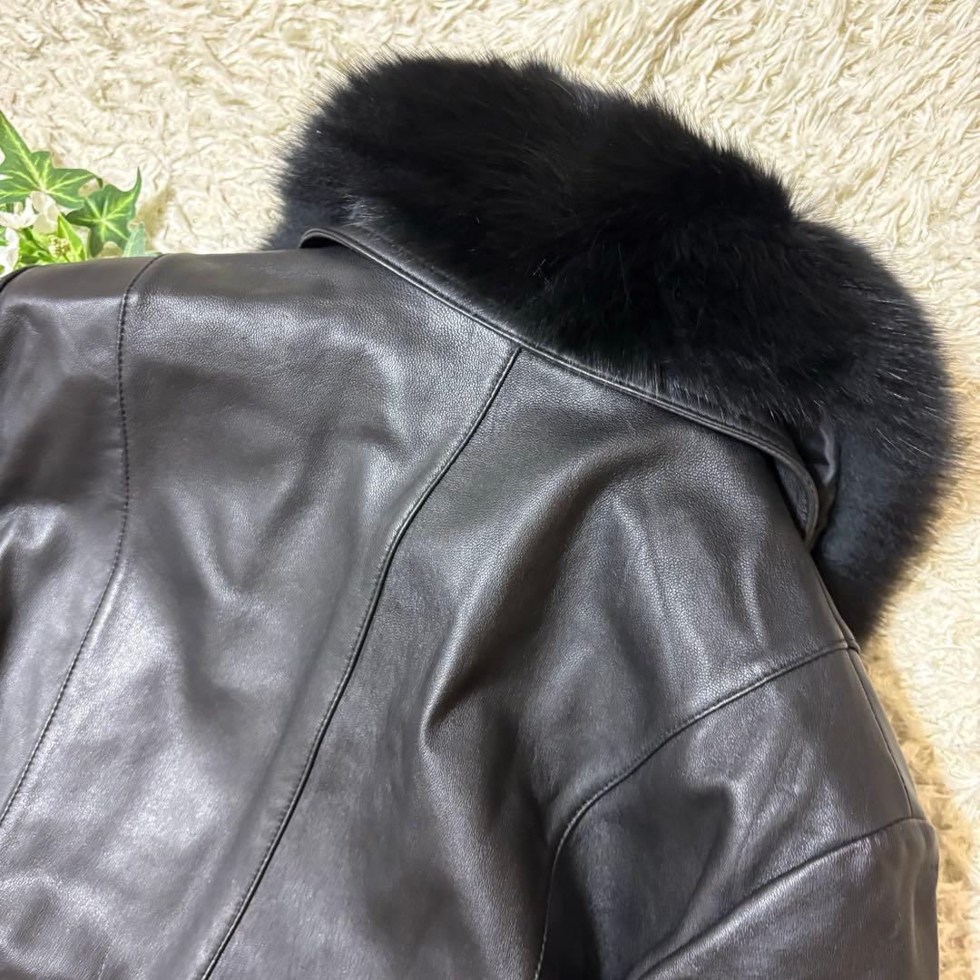 タグ付未使用　大きいサイズ　ニッセン　レザーコート　フォックスファー　ラムレザー