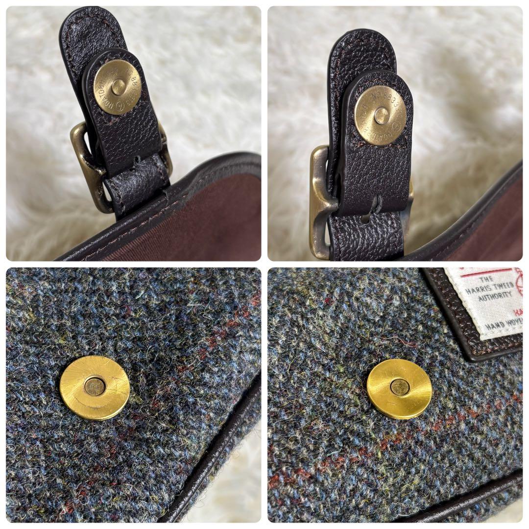 タグ付き✨ ブリティッシュグリーン　ハリスツイード　コラボ　レザー　フラップ