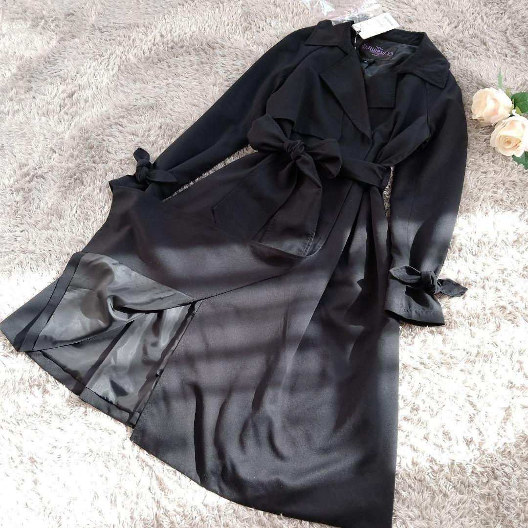 新品　ルイルエブティック　トレンチコート　ブラック　フレア　リボン　Ａライン