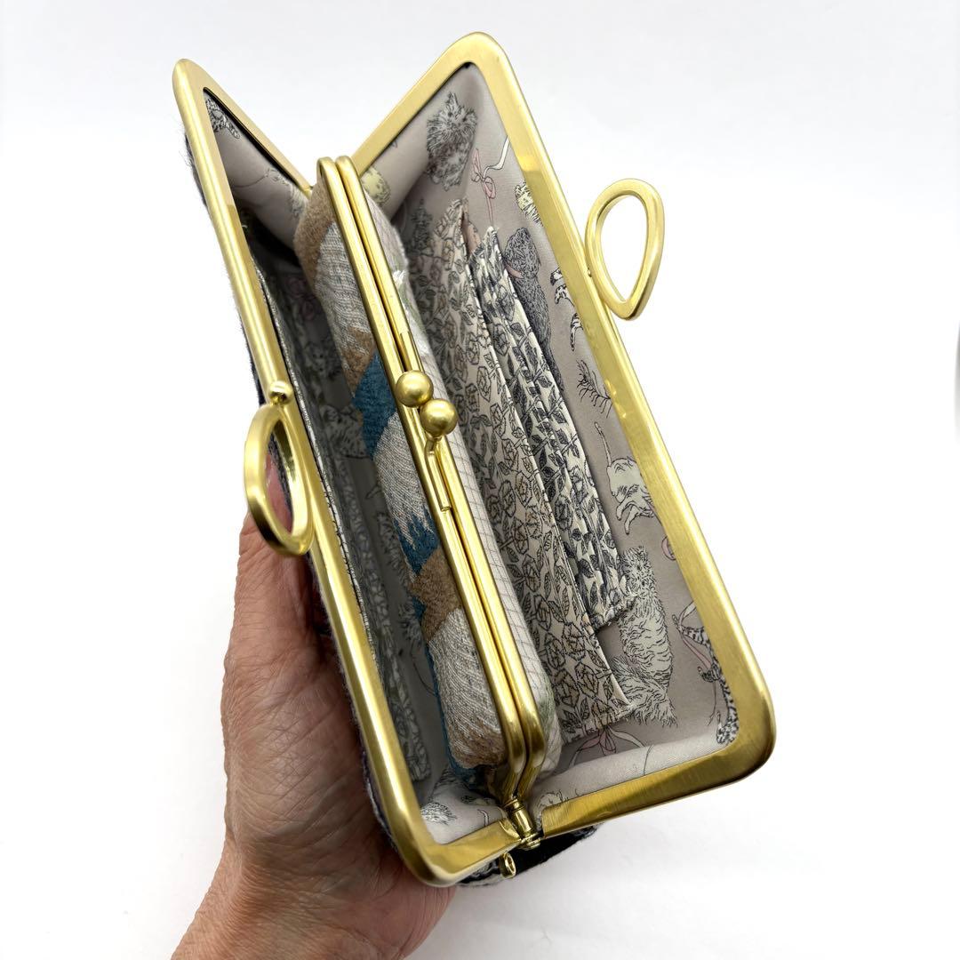 ミナペルホネンハンドメイドパッチワークリボン口金親子がま口長財布