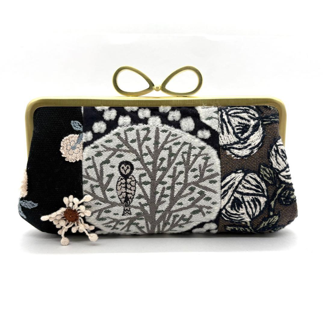 ミナペルホネンハンドメイドパッチワークリボン口金親子がま口長財布