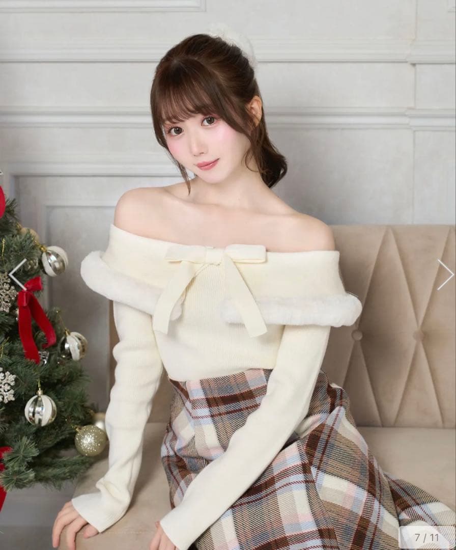 【Rose Muse】ロゼミューズ　Fur ribbon knit ホワイト