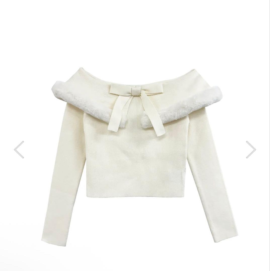 【Rose Muse】ロゼミューズ　Fur ribbon knit ホワイト