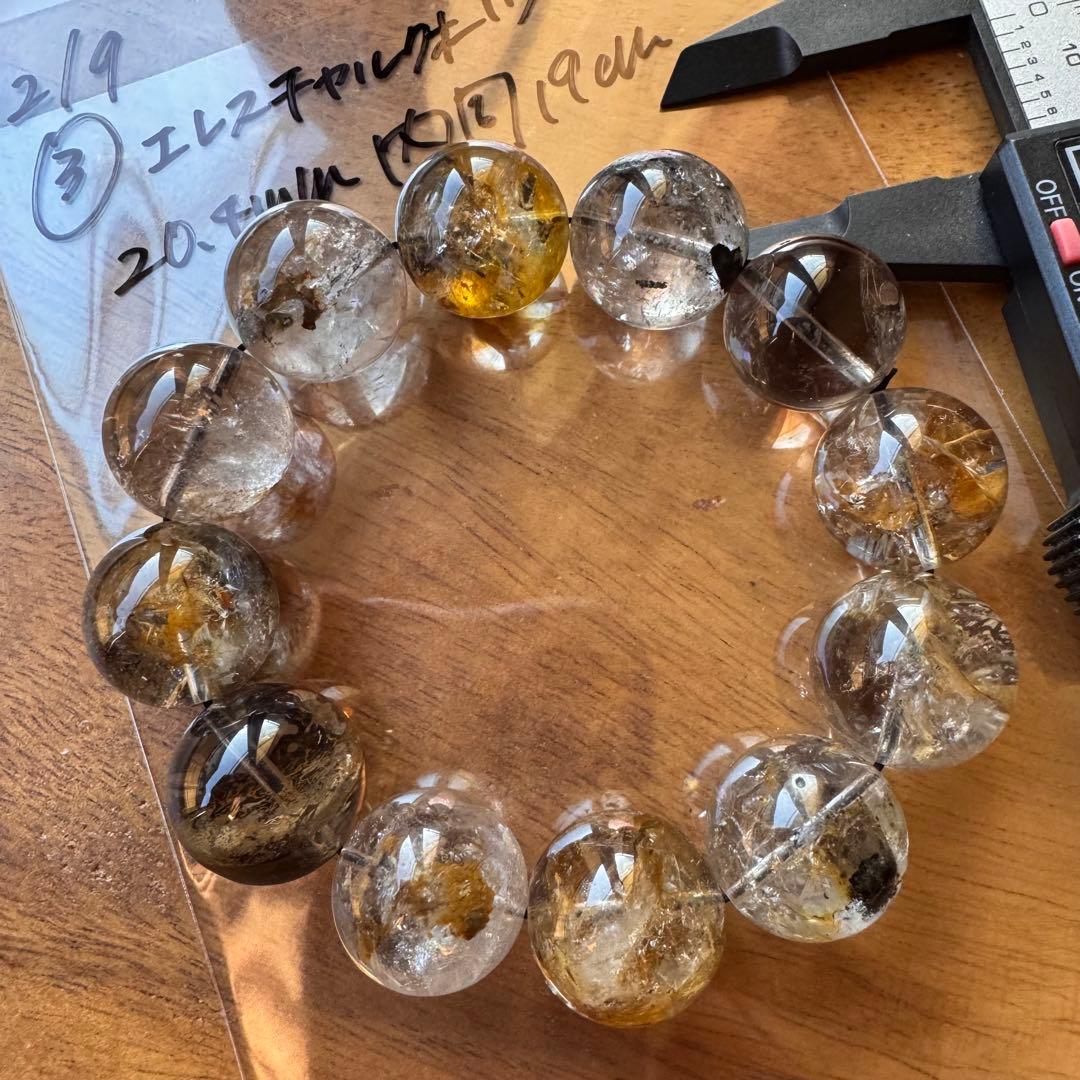 ④凹有　天然石 20.5mm エレスチャルクォーツ　内周19cm ブレスレット